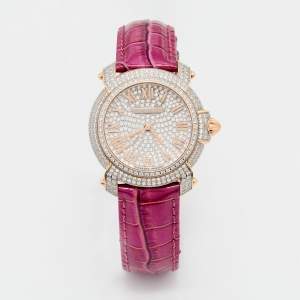 Pre Owned Roberto Cavalli Silver Rose Gold Plated Stainless Steel Leather By Franck Muller 1L008 Women's Wristwatch 35 mm