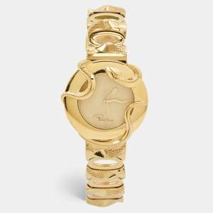 Roberto Cavalli Champagne Yellow Gold Plated Stainless Steel Snake R7253165517 Women's Wristwatch 37 mm
