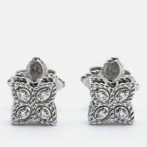 Roberto Coin Princess Flower Diamond Ruby 18k White Gold Earrings
