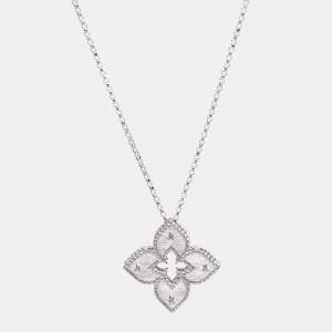 Roberto Coin Venetian Princess Open Flower Diamond 18k White Gold Pendant Necklace