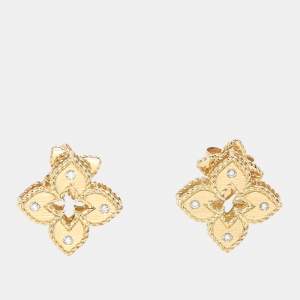Roberto Coin 18k Yellow Gold Venetial Princess with Diamond and Ruby Studs Earrings