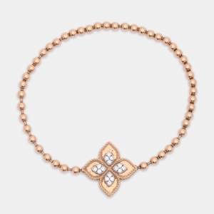 Pre Owned Roberto Coin Diamond Princess Flower 18k Rose Gold Stretchable Bracelet