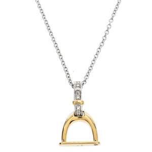 Roberto Coin Cheval Stirrup Diamond Two Tone 18K Gold Pendant Necklace