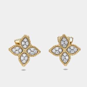 Roberto Coin Princess Flower Diamonds 18k Two Tone Gold Earrings