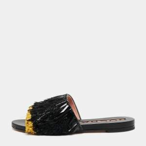 Rochas Black Fringe Embellished Suede Flat Slides Size 38