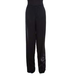 Rochas Black Floral Embroidered Mesh Detail Tailored Trousers XL