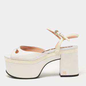Rochas White Leather Cutout Platform Ankle Strap Sandals Size 38