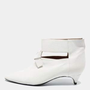Rochas White Leather Kitten Heel Booties Size 37 