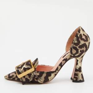 Rochas Brown/Gold Leopard Brocade Fabric Dorsay Pumps Size 37.5