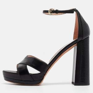 Rochas Black Leather Platform Ankle Strap Sandals Size 39