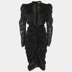 Pre Owned Rococo Sand Black Patterned Black Velvet Ruched Sade Mini S