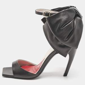 Roger Vivier Black Leather Viv' Choc Back Bow Sandals Size 39