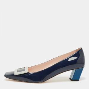 Pre Owned Roger Vivier Navy Blue Patent Leather Trompette Pumps Size 41
