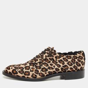 Pre Owned Roger Vivier Brown Leopard Print Calf Hair Lace Up Oxfords Size 40
