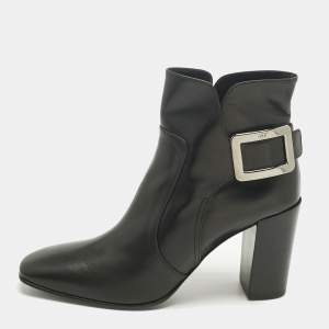 Pre Owned Roger Vivier Black Leather Polly Booties Size 40.5