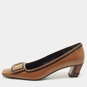 Pre Owned Roger Vivier Belle Vivier Size 39 Brown Leather Block Heel Pumps
