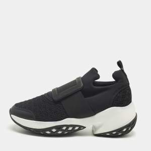Pre Owned Roger Vivier Running Buckle Size 37.5 Black Fabric and Leather Slip On Sneakers