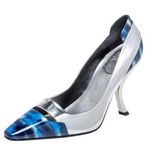 Roger Viver Sliver/Blue Glitter Leather Pointed Toe Pumps Size 36