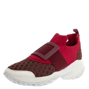 Roger Vivier Maroon/Brown Neoprene Fabric Viv' Run Sneakers Size 40