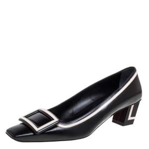Roger Vivier Black/Pink Leather Bucket Belle Pumps Size 38.5