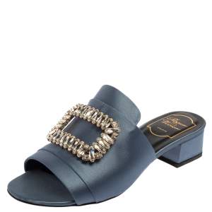 Roger Vivier Grey Satin Embellished Sandals Size 37
