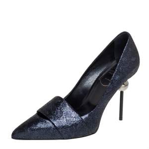 Roger Vivier Metallic Blue Crackle Leather Pointed Toe Pumps Size 35