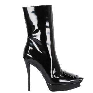 Roger Vivier Black Leather Vivier Choc Covered Buckle Platform Booties Size IT 36