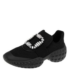 Roger Vivier Black Canvas Sneaky Viv Embellished Slip On Sneakers Size 39