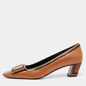 Roger Vivier Brown Leather Buckle Block Heel Pumps Size 39