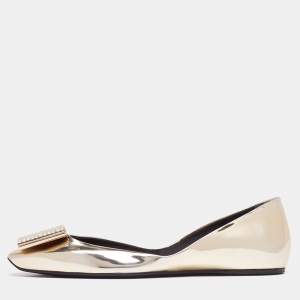 Roger Vivier Gold Leather Crystal Embellishment Ballet Flats Size 37