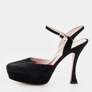 Roger Vivier Black Suede Ankle Strap Platform Sandals Size 38