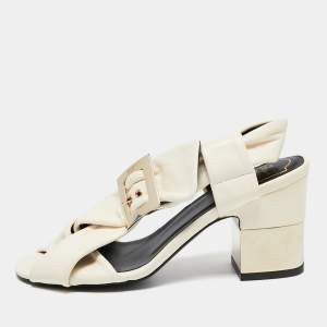 Roger Vivier White Leather Buckle Slingback Sandals Size 36
