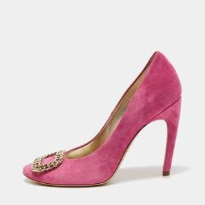 Roger Vivier Pink Suede Chain Detail Round Toe Pumps Size 39