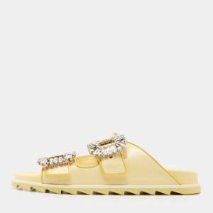 Roger Vivier Yellow Leather Slidy Viv Slides Size 36