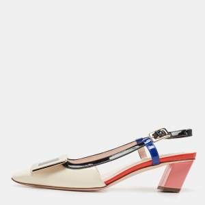 Roger Vivier Multicolor Patent Leather Buckle Details Slingback Pumps Size 35