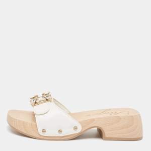 Roger Vivier White Leather Slides Size 36