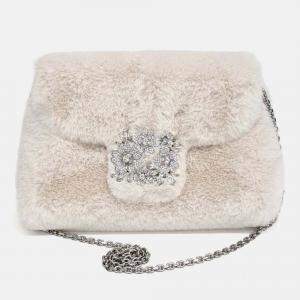 Pre Owned Roger Vivier Beige Fur chain shoulder bag