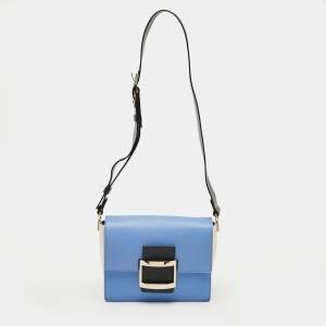 Pre Owned Roger Vivier Tricolor Leather Viv Flap Shoulder Bag