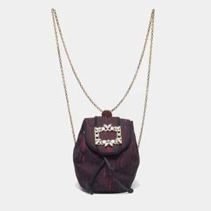 Pre Owned Roger Vivier Broche Mini Purple/Black Fabric Drawstring Backpack