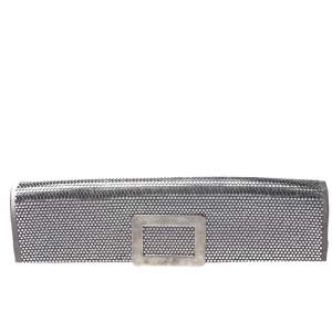 Roger Vivier Metallic Silver Satin Belle Clutch
