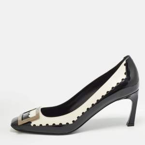 Roger Vivier Black/Cream Patent and Leather Trompette Pumps 39
