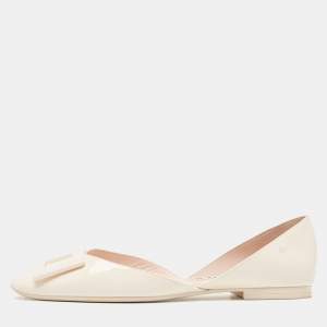 Roger Vivier Cream Patent Leather Trompette D'orsay Flats Size 40.5