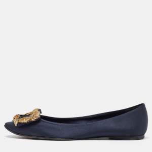 Roger Vivier Navy Blue Satin Gommette Ballet Flats Size 40.5