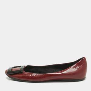 Roger Vivier Burgundy Patent Leather Trompette Ballet Flats Size 36