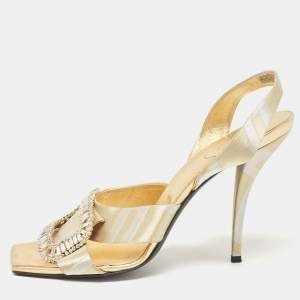 Roger Vivier Two Tone Satin Crystal Embellished Slingback Sandals Size 40