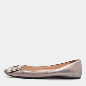 Roger Vivier Silver Leather Gommette Ballet Flats Size 39