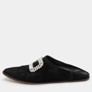 Roger Vivier Black Suede Embellished Mules Size 38.5