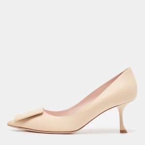 Roger Vivier Beige Leather Viv' in the city Pointed Toe Pumps Size 39