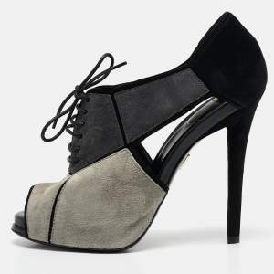 Roger Vivier Multicolor Suede Cutout Lace Up Booties Size 37