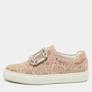 Roger Vivier Pink Lace Sneaky Viv Slip On Sneakers Size 35